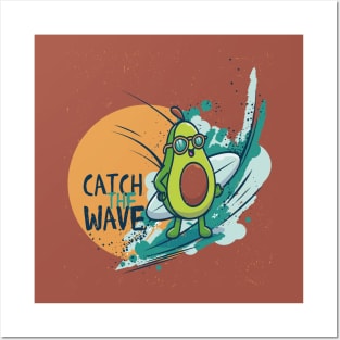 catch the wave avocado surf summer Posters and Art